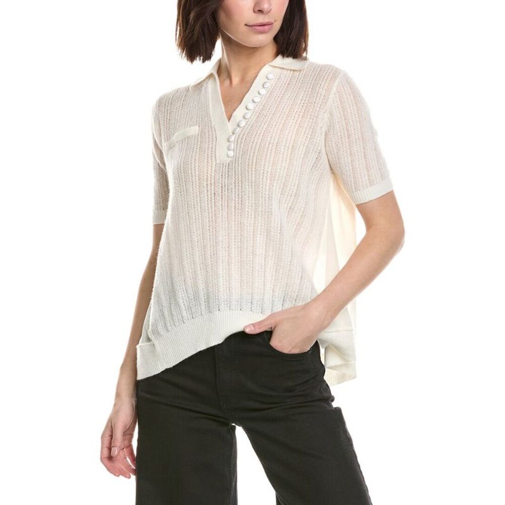 3.1 Phillip Lim Womens Airy Open Cable Double Layer Wool & Alpaca-Blend Polo